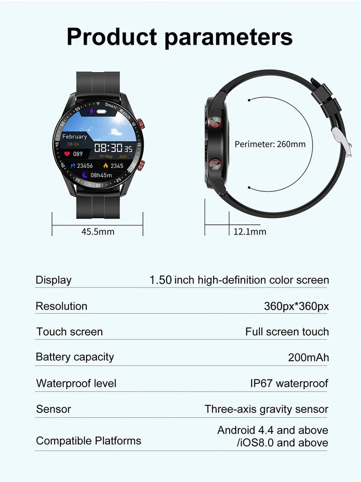Premium Smartwatch for Men – Full Circle Touch Screen, Bluetooth Call, Waterproof, Heart Rate & Blood Pressure Monitoring, Sports Activity Tracker
