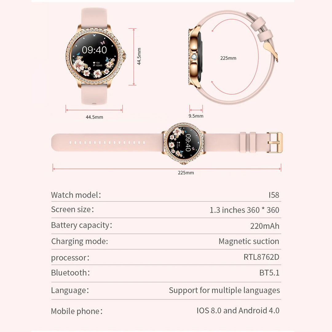 Premium Fashion Smartwatch for Women, 1.04" AMOLED Screen, Bluetooth Call, Metal Body, IP68 Waterproof, Heart Rate, Music Control, Sleep & Fitness Tracking, Multiple Sports Modes