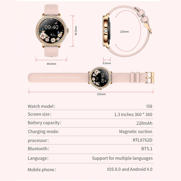 Premium Fashion Smartwatch for Women, 1.04" AMOLED Screen, Bluetooth Call, Metal Body, IP68 Waterproof, Heart Rate, Music Control, Sleep & Fitness Tracking, Multiple Sports Modes