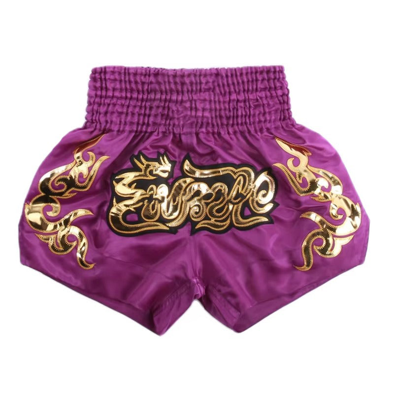 Premium Muay Thai Shorts 2024 – Unisex Boxing & Kickboxing Training Pants with Embroidery, Wide-Leg Design for Men, Women, Kids – Breathable Satin Polyester, Ideal for MMA, Sanda Martial Arts, Gym Workout Gear