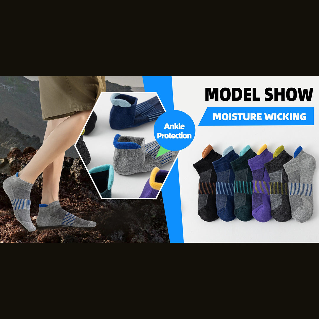 Premium Compression Socks for Men & Women – 6 Pairs Sweat Absorbing Ankle Socks for Hiking, Running, Sports – Low Cut, Cotton, Thick Support
