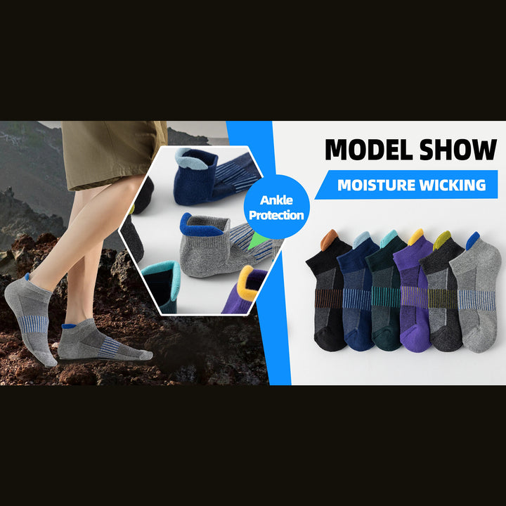Premium Compression Socks for Men & Women – 6 Pairs Sweat Absorbing Ankle Socks for Hiking, Running, Sports – Low Cut, Cotton, Thick Support