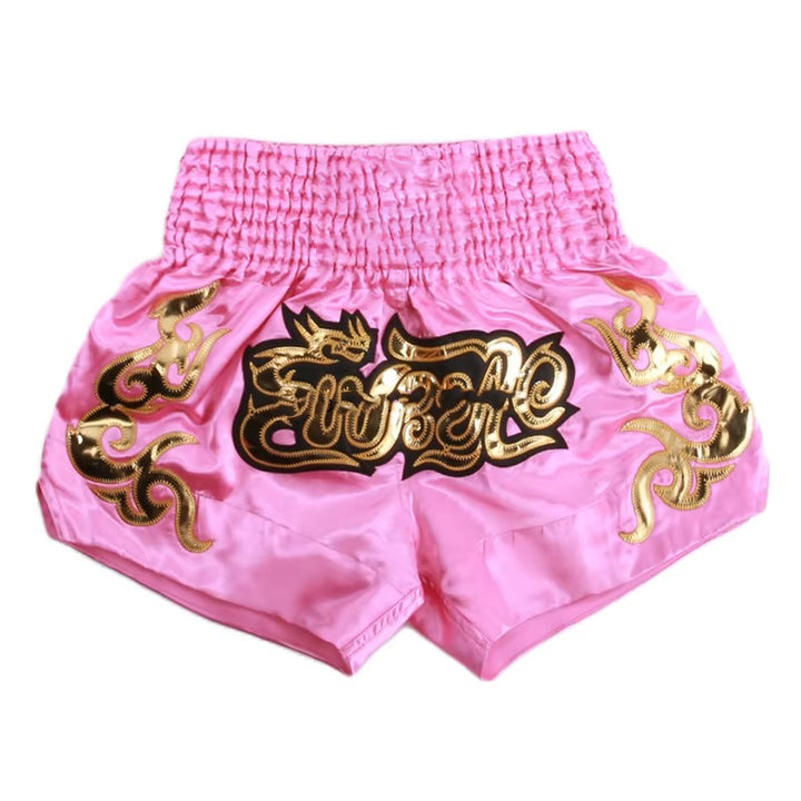 Premium Muay Thai Shorts 2024 – Unisex Boxing & Kickboxing Training Pants with Embroidery, Wide-Leg Design for Men, Women, Kids – Breathable Satin Polyester, Ideal for MMA, Sanda Martial Arts, Gym Workout Gear
