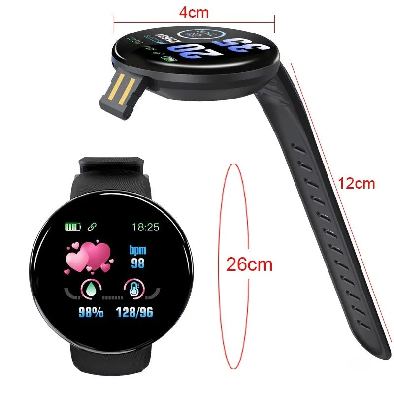 Premium D18 Smart Watch - Waterproof Fitness Tracker with Heart Rate, Blood Pressure, Oxygen Monitor, Call & Message Notifications, Compatible with Android & iOS