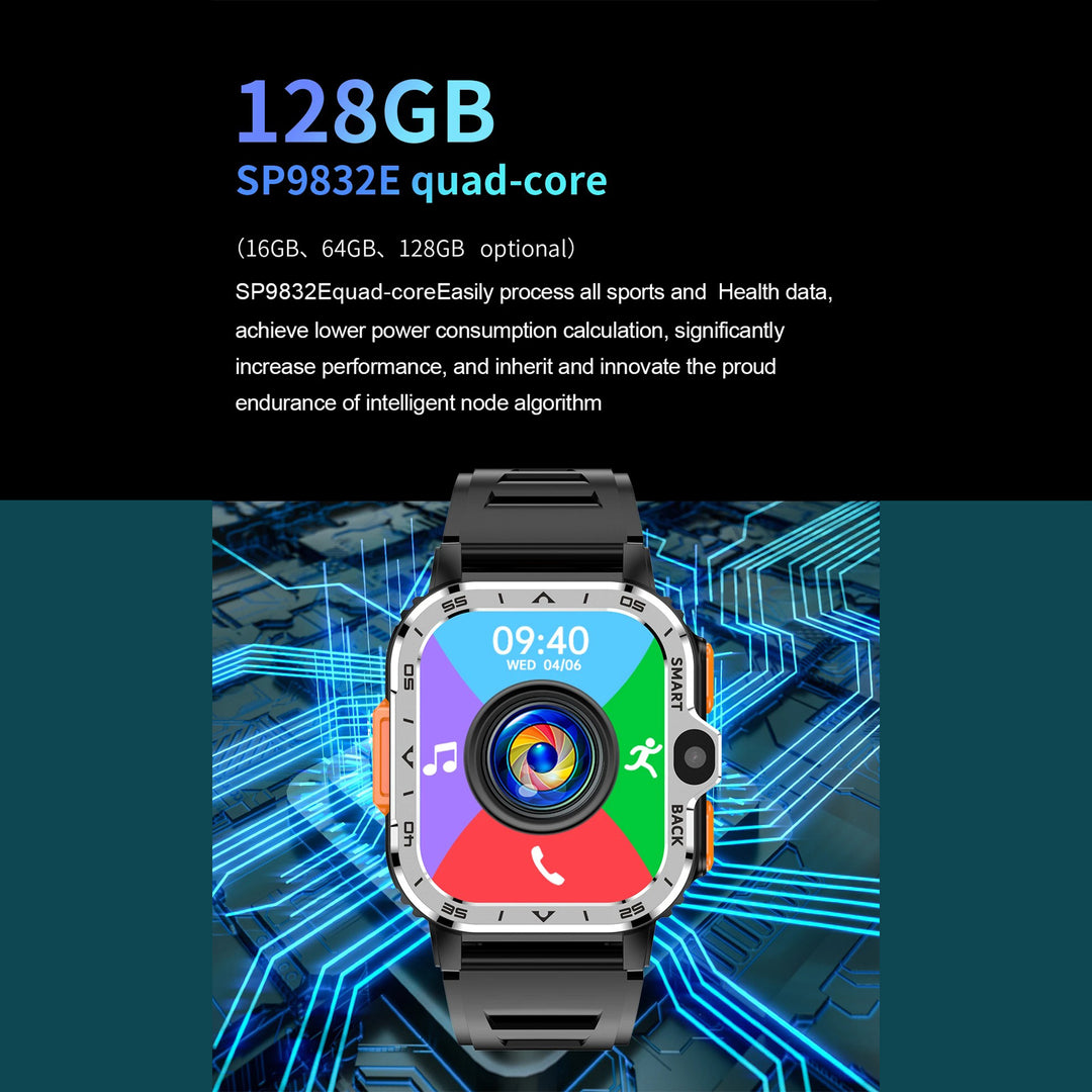 Premium 4G Android Smartwatch for Men – 2.03" HD Dual Camera, GPS, 64GB ROM, NFC, Wi-Fi, Bluetooth, Heart Rate Monitoring, Step Counter, SIM Card Support