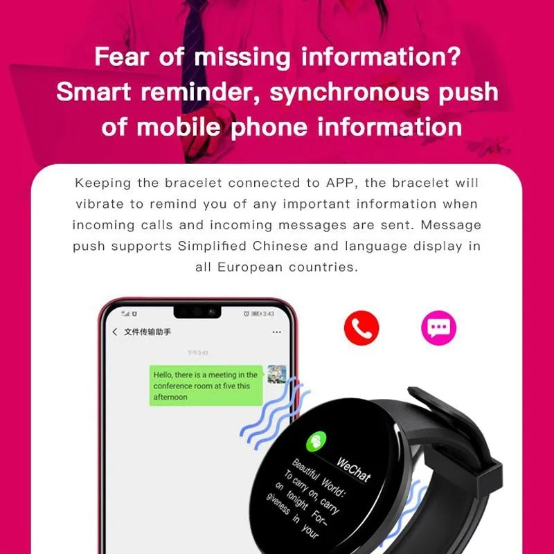 Premium D18 Smart Watch - Waterproof Fitness Tracker with Heart Rate, Blood Pressure, Oxygen Monitor, Call & Message Notifications, Compatible with Android & iOS