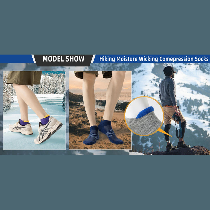 Premium Compression Socks for Men & Women – 6 Pairs Sweat Absorbing Ankle Socks for Hiking, Running, Sports – Low Cut, Cotton, Thick Support