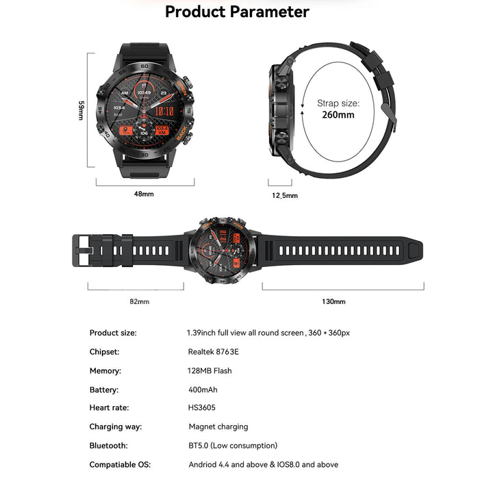 Premium Bluetooth Call Smartwatch for Men - IP67 Waterproof, 1.39-inch Display, Fitness Tracker, Sports Modes, Compatible with Android & iOS