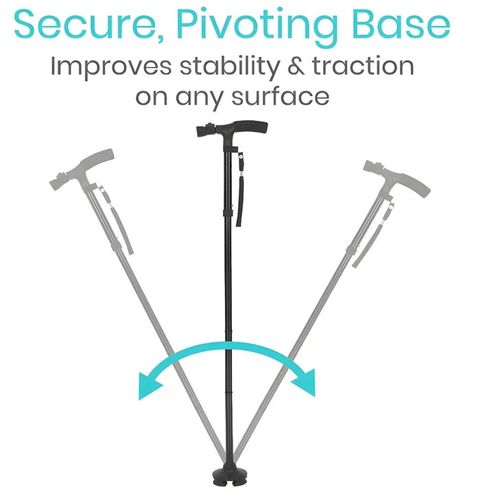 Premium Collapsible Telescopic Elder Cane – LED Walking Stick, Adjustable Folding Crutch for Seniors, Shock Absorber System, Anti-Skid, Lightweight, T-Handle, 4-Legged Stability, Durable Aluminum Alloy