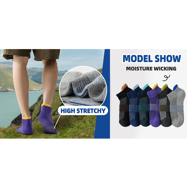Premium Compression Socks for Men & Women – 6 Pairs Sweat Absorbing Ankle Socks for Hiking, Running, Sports – Low Cut, Cotton, Thick Support