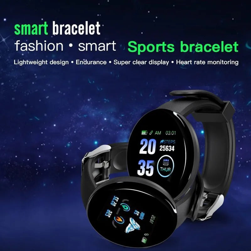 Premium D18 Smart Watch - Waterproof Fitness Tracker with Heart Rate, Blood Pressure, Oxygen Monitor, Call & Message Notifications, Compatible with Android & iOS