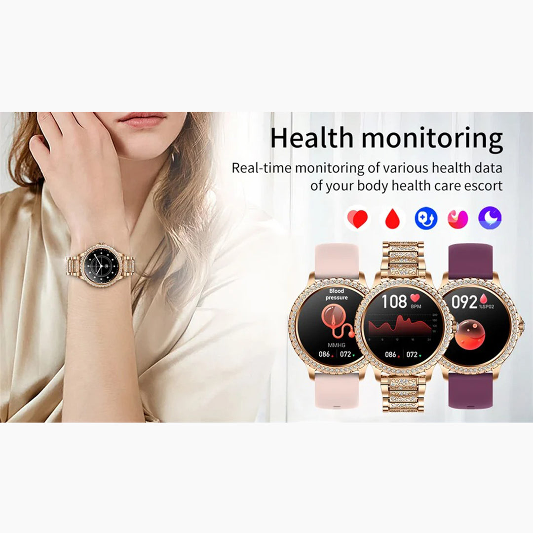 Premium Fashion Smartwatch for Women, 1.04" AMOLED Screen, Bluetooth Call, Metal Body, IP68 Waterproof, Heart Rate, Music Control, Sleep & Fitness Tracking, Multiple Sports Modes