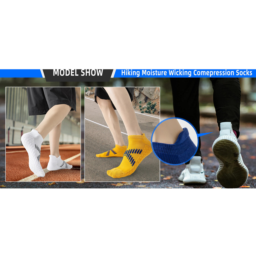 Premium Sweat Absorbing Compression Running & Hiking Socks – 6 Pairs, Thick Cotton Ankle Sports Socks for Men & Women, Low Cut, Breathable, Moisture-Wicking, Compression Support