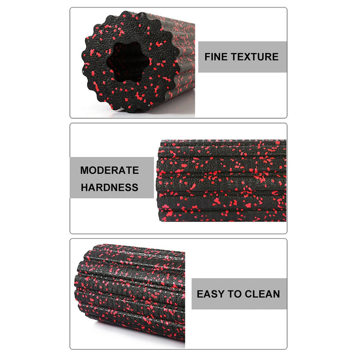 Premium EPP Foam Roller for Muscle Relaxation, Yoga Column, High Hardness, Hollow Shaft, Lean Leg Fitness, Plum Shaped Design, Smooth Surface, Black & Red, 30x15x15cm