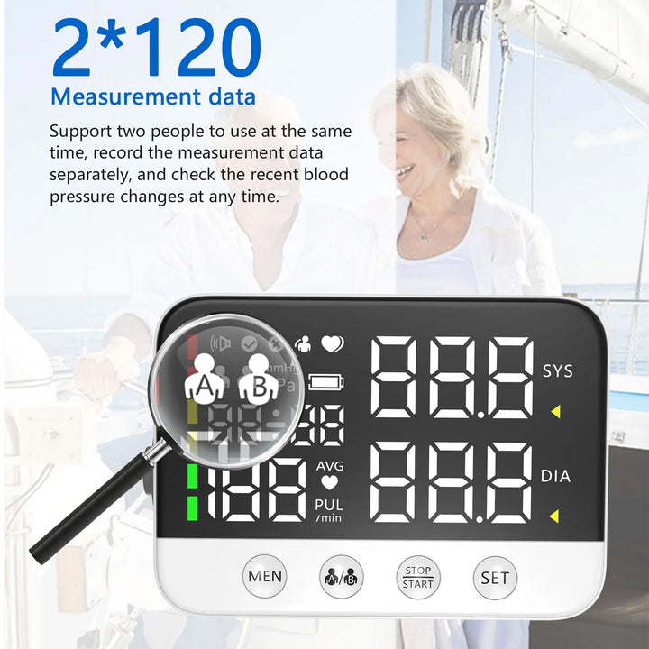Premium Digital Upper Arm Blood Pressure Monitor – Accurate Sphygmomanometer, Full Automatic Pressurization & Decompression, LED Display, Medical BP Monitoring, 120 Set Memory, Lithium Battery Powered