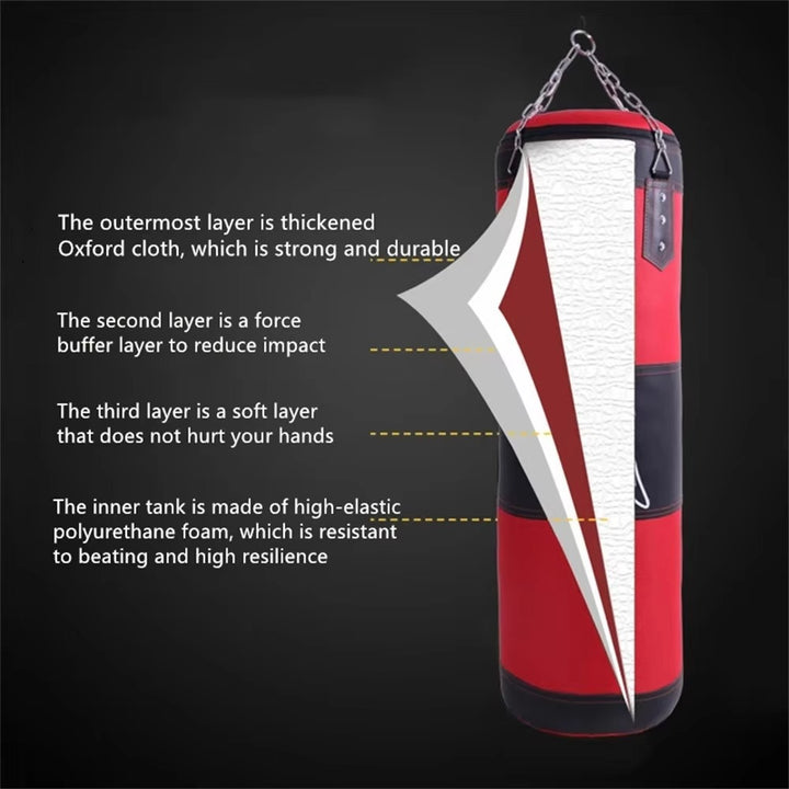 Premium Heavy Punching Sandbag – Durable Boxing Bag with Metal Chain Hook – Kick, Karate, Taekwondo Training – Includes Boxing Gloves, Wrist & Foot Guards, Shock-Absorbing Foam