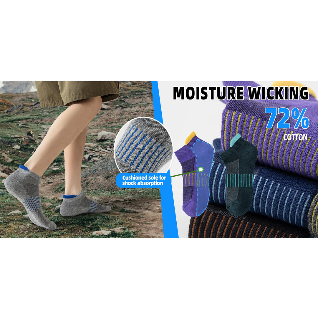 Premium Compression Socks for Men & Women – 6 Pairs Sweat Absorbing Ankle Socks for Hiking, Running, Sports – Low Cut, Cotton, Thick Support
