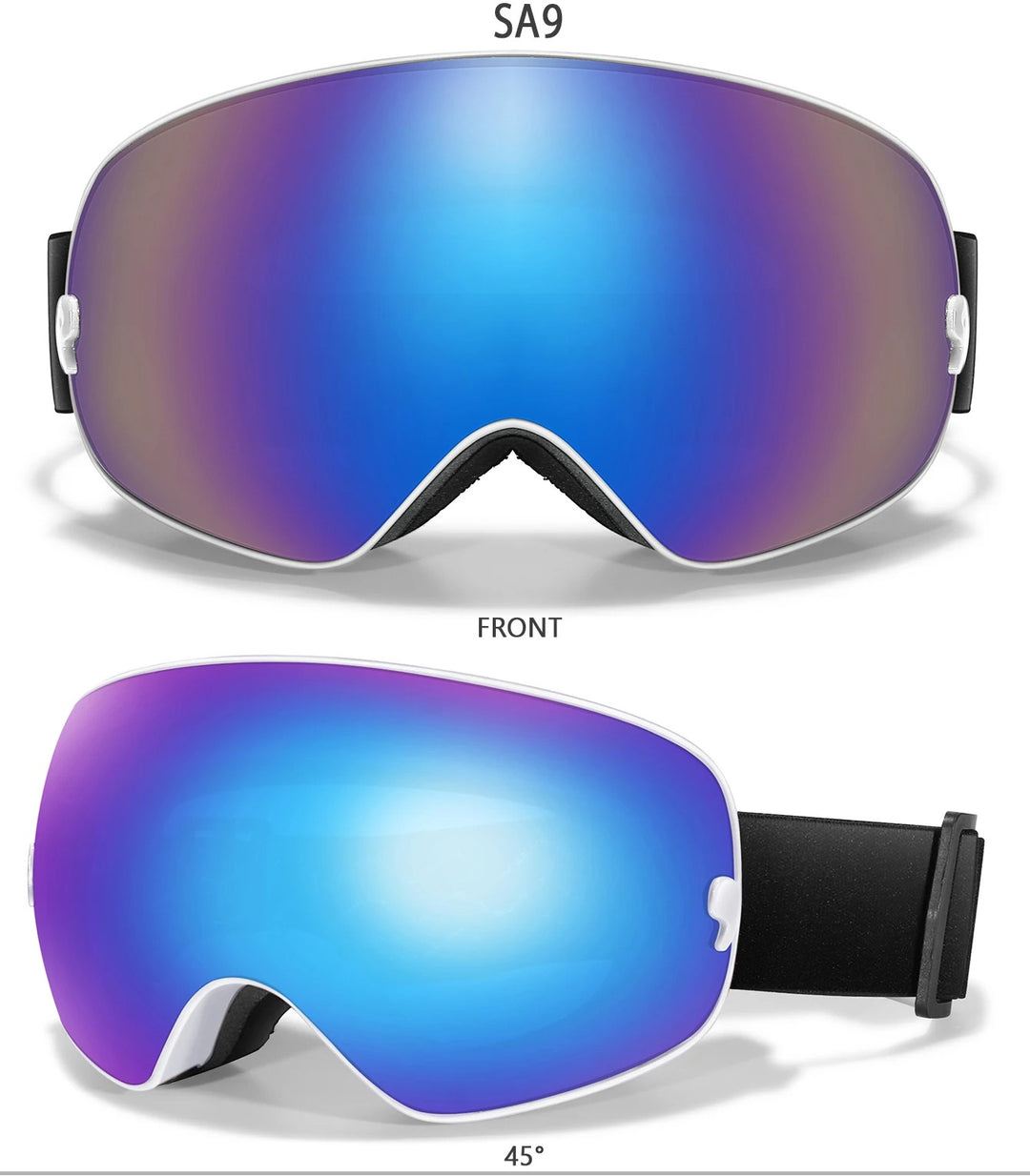 Premium Ski Goggles – Large Comma Spherical Design, Double-Layer Anti-Fog Lens, Winter Cycling & Sled Sports Glasses, Wide Field of View, Suitable for Myopia