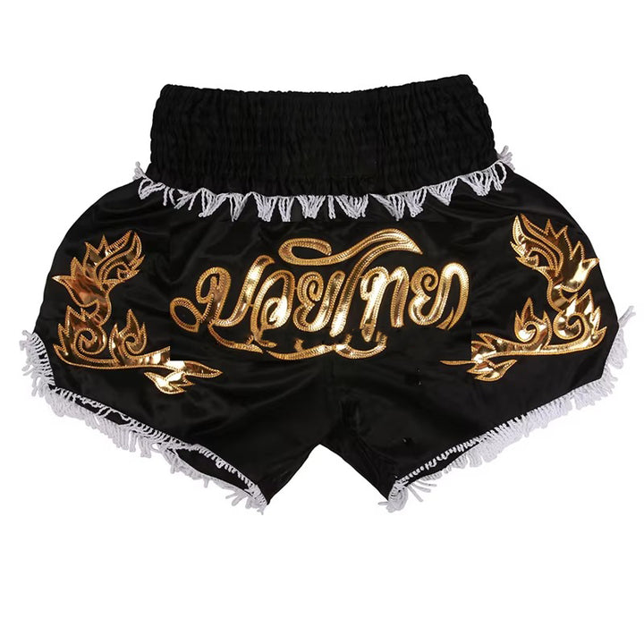 Premium Muay Thai Shorts 2024 – Unisex Boxing & Kickboxing Training Pants with Embroidery, Wide-Leg Design for Men, Women, Kids – Breathable Satin Polyester, Ideal for MMA, Sanda Martial Arts, Gym Workout Gear