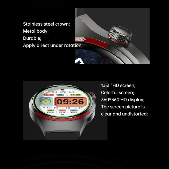 Premium Smartwatch for Men – 1.53'' AMOLED HD Screen, GPS, NFC, Bluetooth Calling, IP68 Waterproof, Heart Rate & Blood Pressure Monitoring, AI Voice Assistant, Sports & Fitness Tracker, 2024
