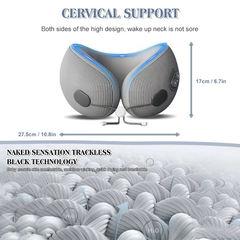 Premium U-Shaped Travel Pillow – Heated Massage Memory Foam Neck Pillow for Airplanes, Ergonomic Design for Pain Relief and Comfortable Sleeping, 3 Adjustable Modes, Portable and Rechargeable