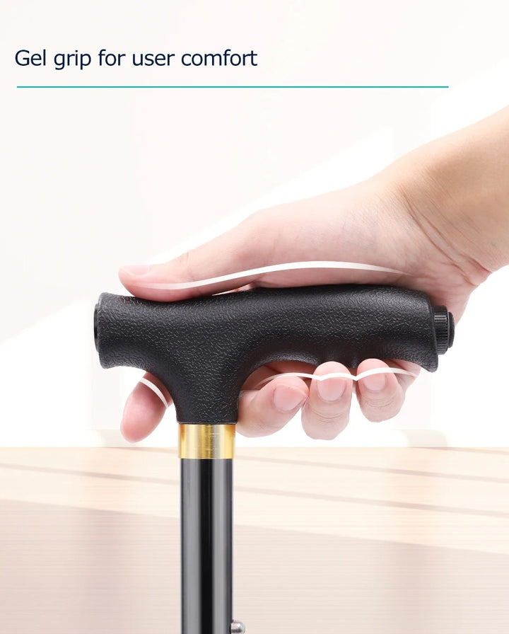 Premium Collapsible Telescopic Elder Cane – LED Walking Stick, Adjustable Folding Crutch for Seniors, Shock Absorber System, Anti-Skid, Lightweight, T-Handle, 4-Legged Stability, Durable Aluminum Alloy