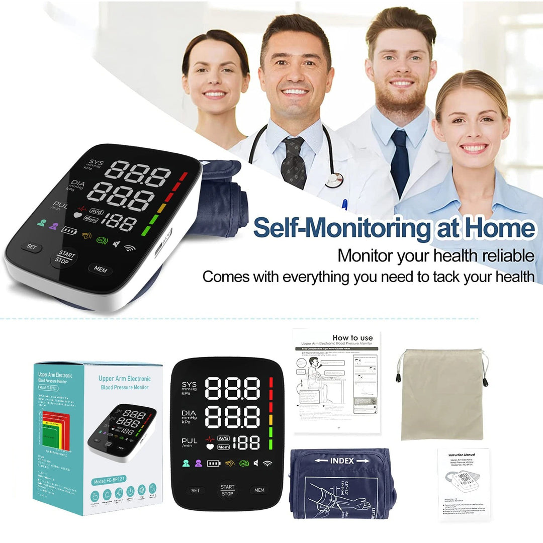 Premium Digital Upper Arm Blood Pressure Monitor – Accurate Sphygmomanometer, Full Automatic Pressurization & Decompression, LED Display, Medical BP Monitoring, 120 Set Memory, Lithium Battery Powered