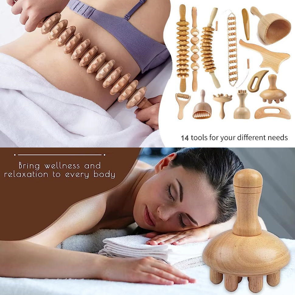 Premium Wooden Therapy Massage Tools – Complete Set for Body Shaping, Anti-Cellulite, Lymphatic Drainage, and Waist Sculpting, Ergonomic Design for Professional and Home Use