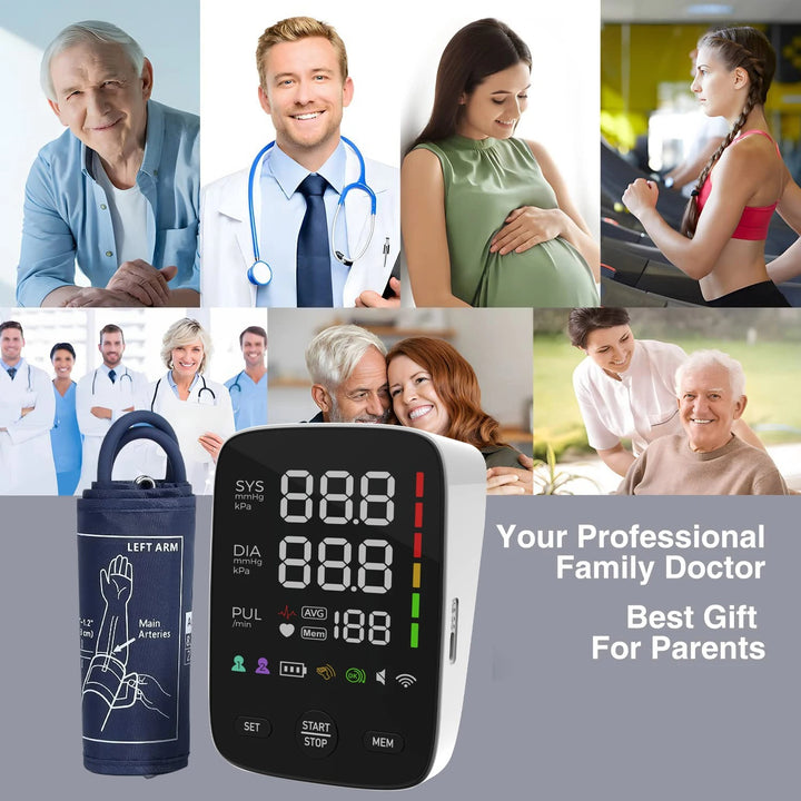 Premium Digital Upper Arm Blood Pressure Monitor – Accurate Sphygmomanometer, Full Automatic Pressurization & Decompression, LED Display, Medical BP Monitoring, 120 Set Memory, Lithium Battery Powered
