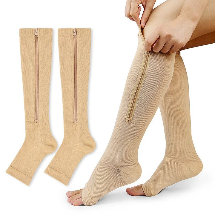 Premium Zipper Compression Socks with Open Toe – 15-20 mmHg, for Men & Women, Lightweight Support for Pregnancy, Swelling, 