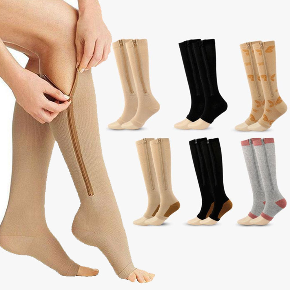 Premium Zipper Compression Socks with Open Toe – 15-20 mmHg, for Men & Women, Lightweight Support for Pregnancy, Swelling, 