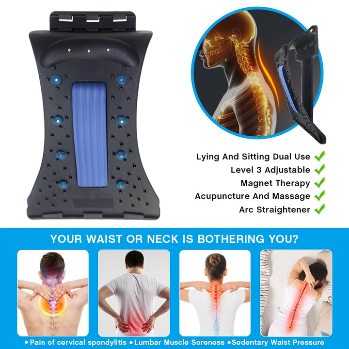 High-Quality 4-Level Neck & Back Stretcher with Magnetotherapy - Adjustable Cervical Spine Support for Pain Relief, Lumbar and Upper Back Massage Tool for Home & Office - StrengthXPhysiotherapy